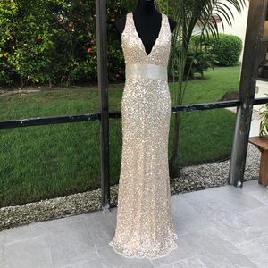 Mac Duggal Gold Sequin Beaded Prom Pageant Gown